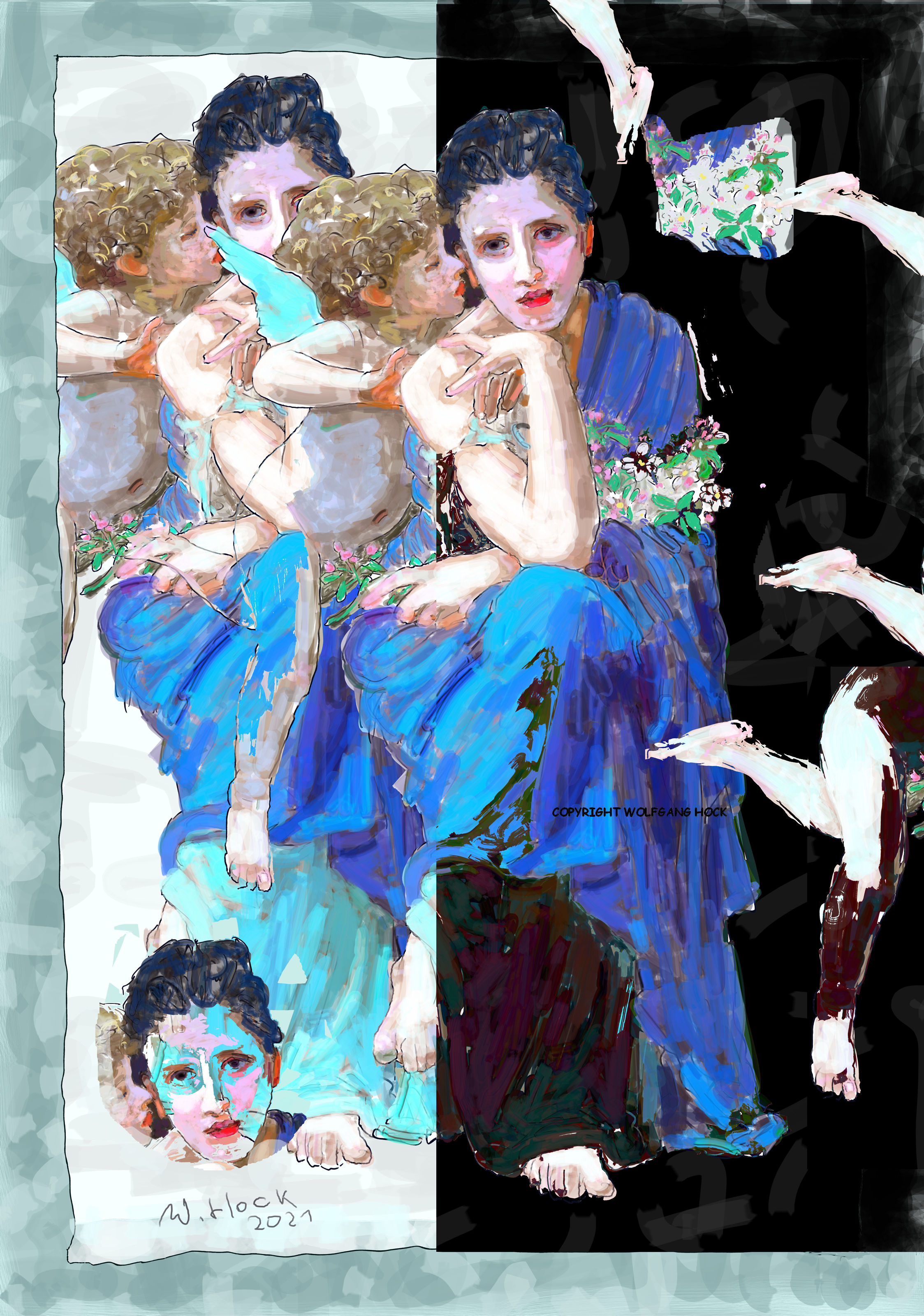 Jungfrau mit Engel IX - Virgin with angel IX - Virgem com anjo IX 2021   Handmade digital painting and collage on canvas 120 x 170 cm (145 megapixels)