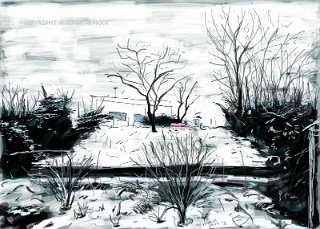 Red bank in snow 2016   Handmade digital painting on canvas 140 x 100 cm (192 megapixel)